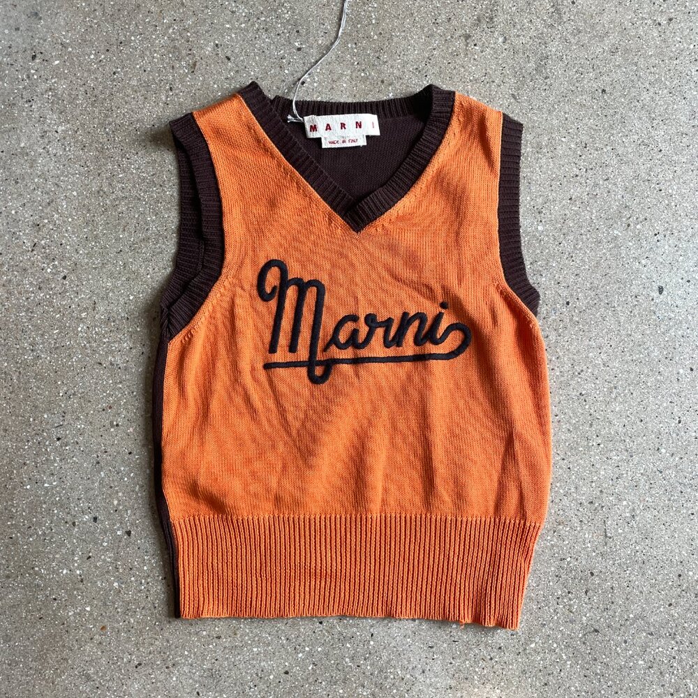 Marni Orange & Brown Logo V-Neck Sweater - Picture 4 of 5